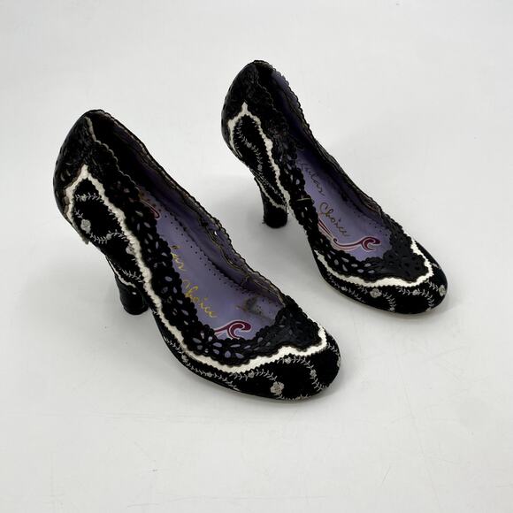 Irregular Choice Size 36 EU Black White leather eyelet Heels - Picture 9 of 9